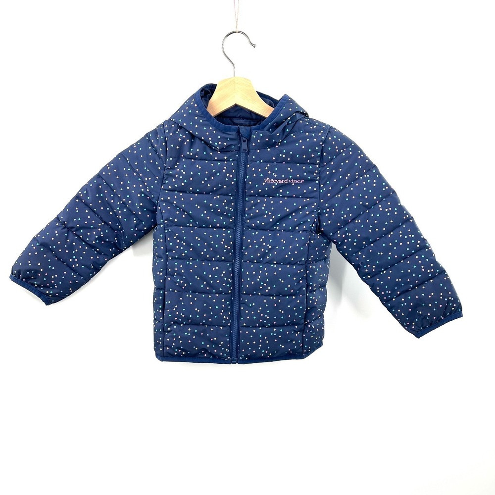 Vineyard Vines polka dot navy blue puffer coat winter fun girls warm cozy 4T